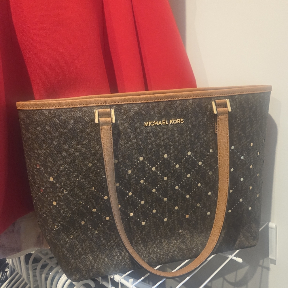 Michael Kors Signature Brown Tote with Gold Accents
